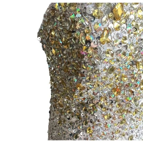 Womens Fabuluxe Couture Champagne & Gold Strapless Hand Beaded Fit Dress Gown XL - Picture 4 of 5
